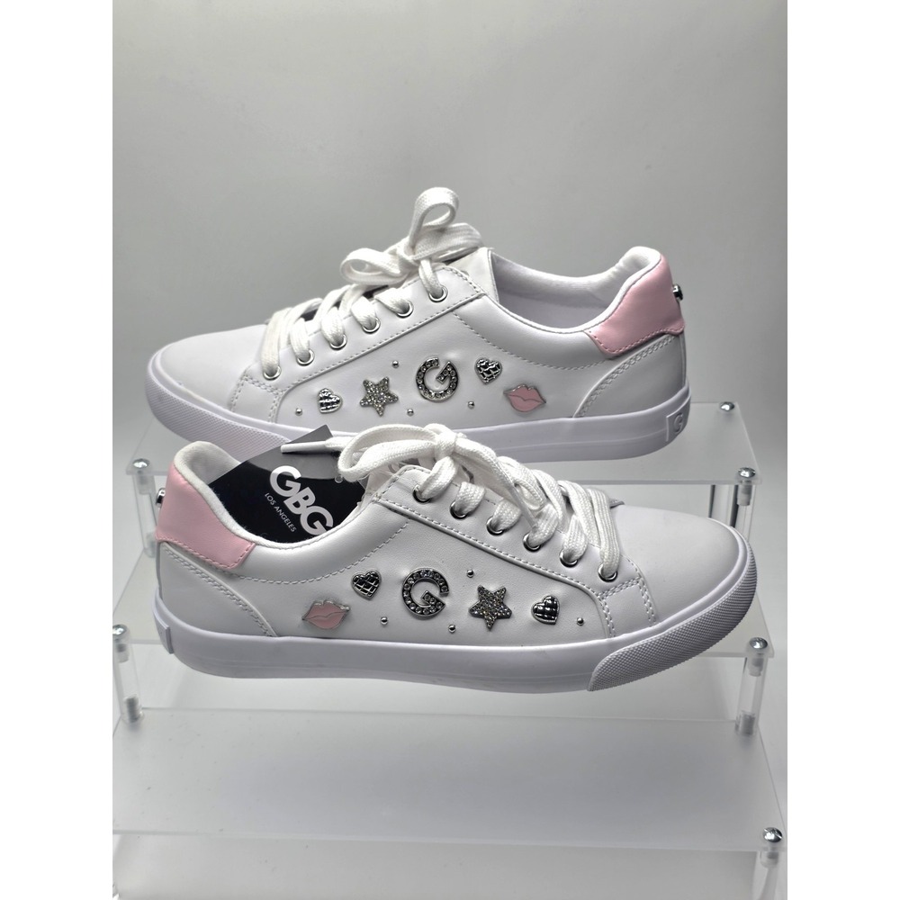 GBG Los Angeles White Pink Lace Up Sneakers with Logo, Star, size 7.5M